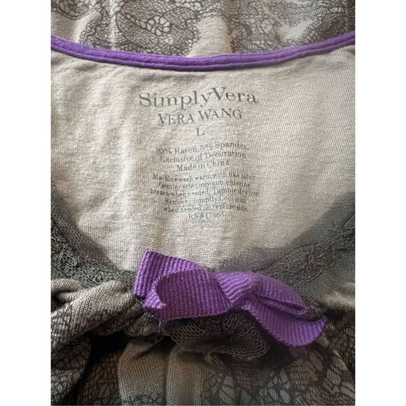 Simply Vera, Vera Wang dark gray and black night top with a ruffled bottom - Picture 5 of 5